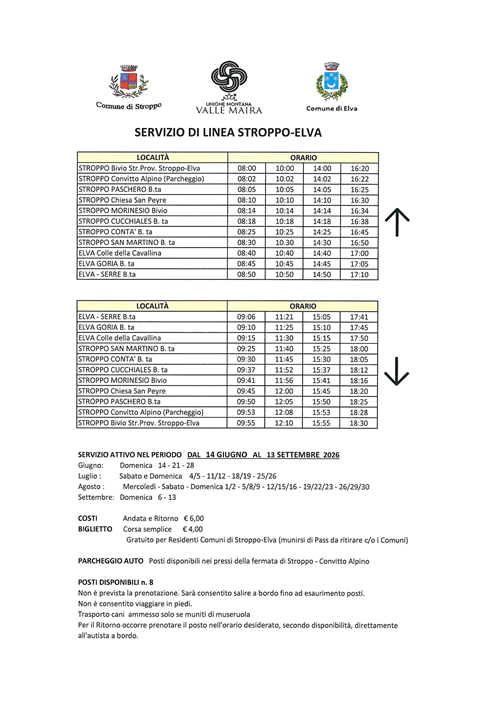 Orari navetta TPL Stroppo - Elva
